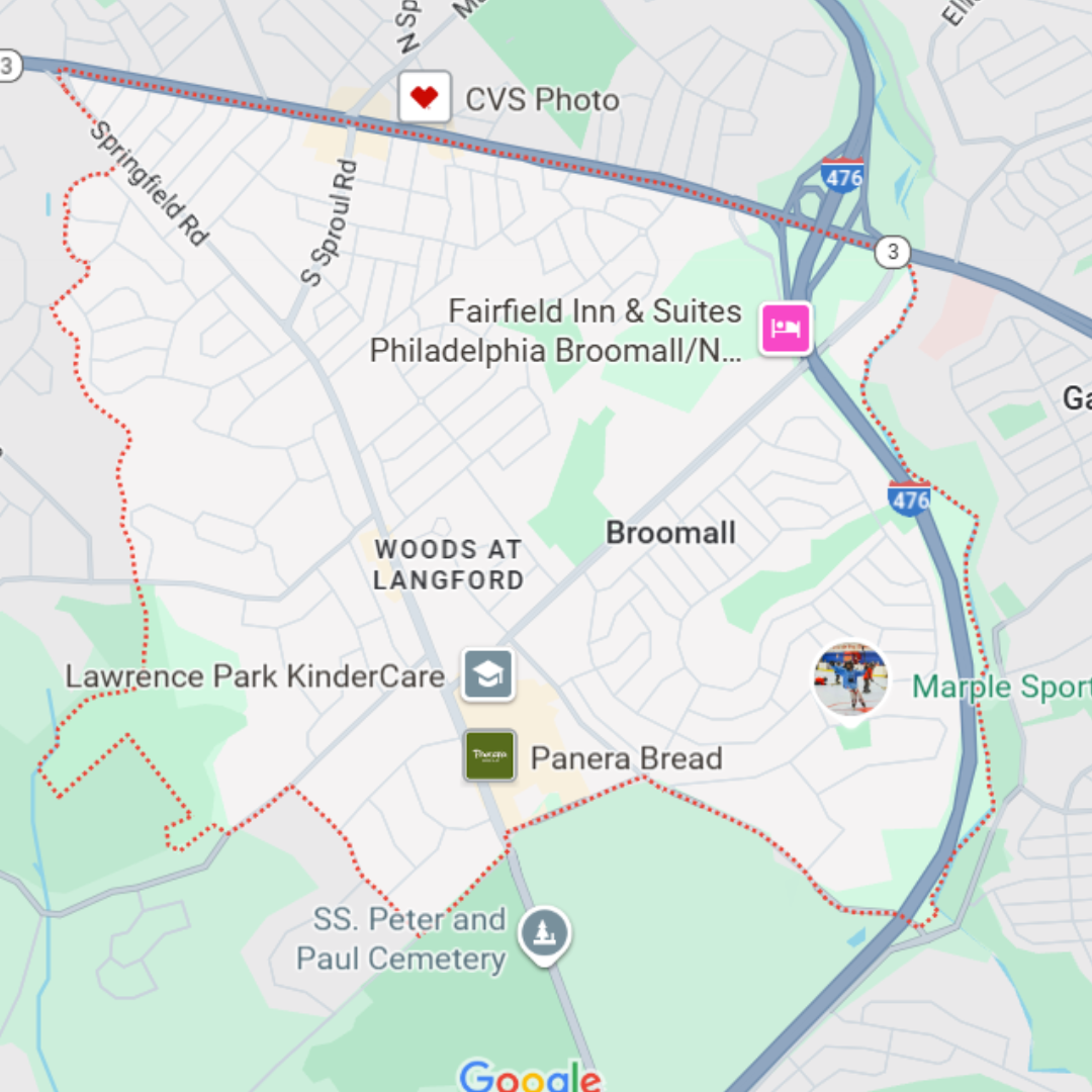 Google Map view of Broomall, PA Area