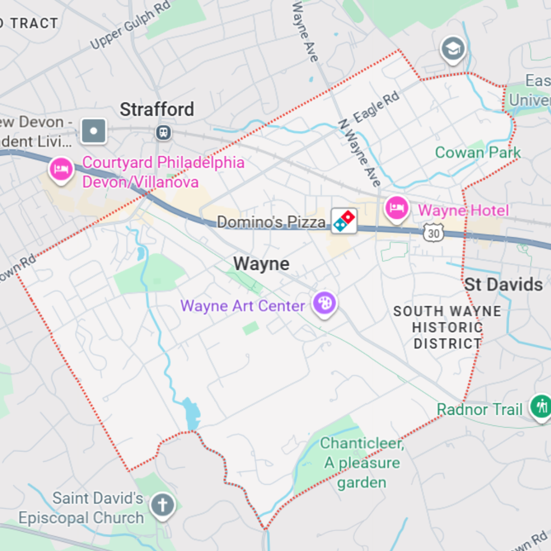 Google Map view of Wayne, PA Area